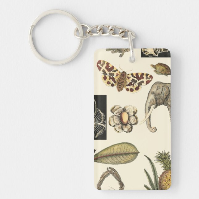 Assorted Animals Painted on Cream Background Keychain (Front)