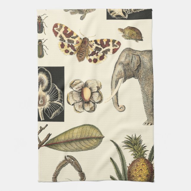 Assorted Animals Painted on Cream Background Kitchen Towel (Vertical)