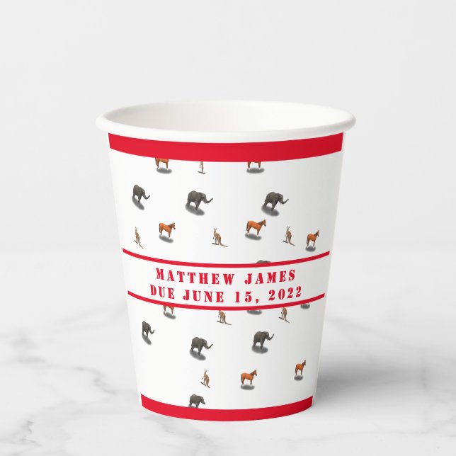 Assorted Animals Themed Baby Shower Paper Cups (Front)