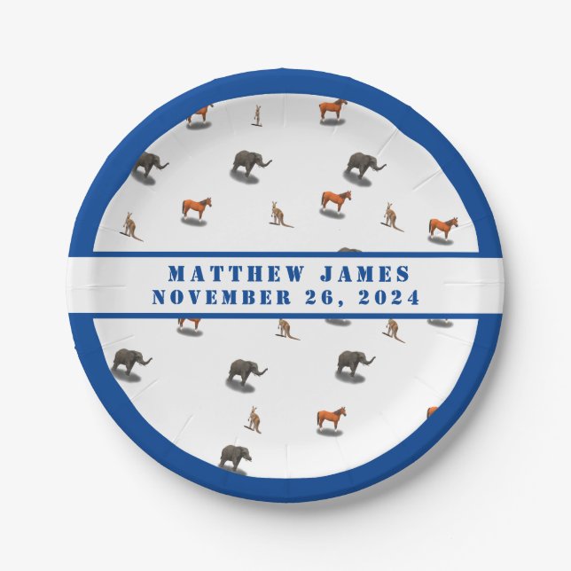 Assorted Animals Themed Baby Shower Paper Plates (Front)