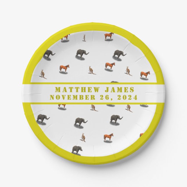 Assorted Animals Themed Baby Shower Paper Plates (Front)