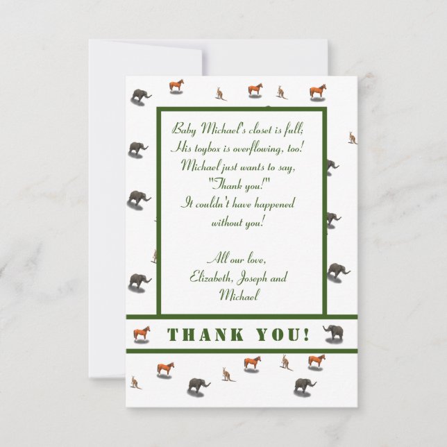 Assorted Animals Themed Thank You Card (Front)