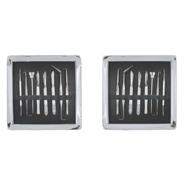 Assorted Antique Embalming Tools Silver Cufflinks (Front)