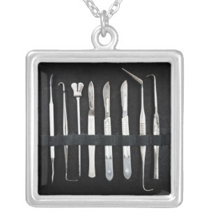 Assorted Antique Embalming Tools Silver Plated Necklace