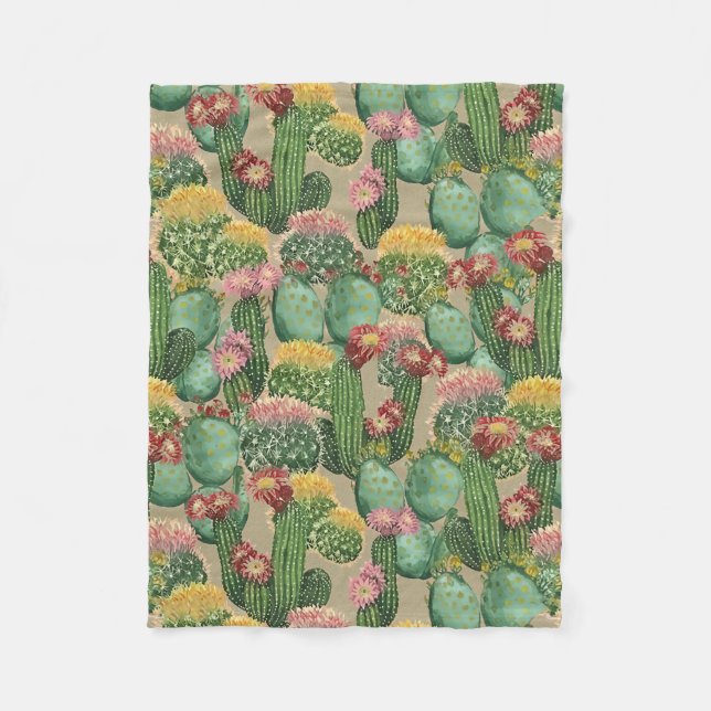 Assorted Blooming Cactus Plants Fleece Blanket (Front)