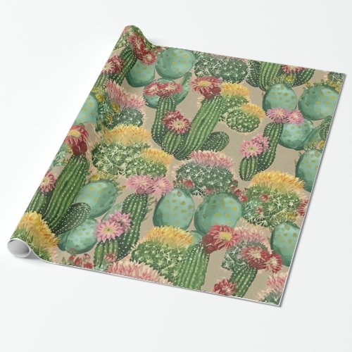 Assorted Blooming Cactus Plants Wrapping Paper