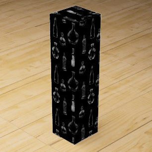 Assorted bottles in black and white wine box