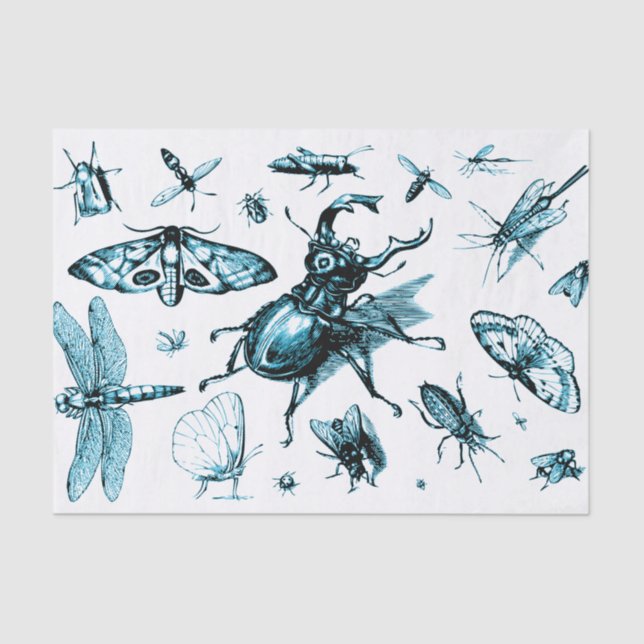 Assorted Bugs Black, Gray, Blue Tissue Paper (Front)