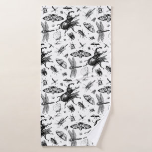 Assorted Bugs Gray and Black Bath Towel