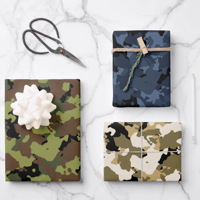 Assorted Camo Wrapping Paper Sheets (Front)