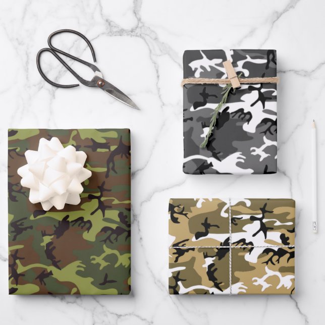 Assorted Camouflage Wrapping Paper Sheets (Front)