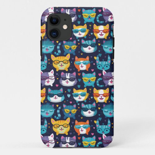 Assorted Cat Faces Funny Cool Cats  iPhone 11 Case