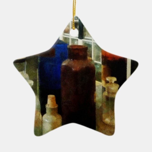 Assorted Chemicals in Bottles Ceramic Ornament (Front)