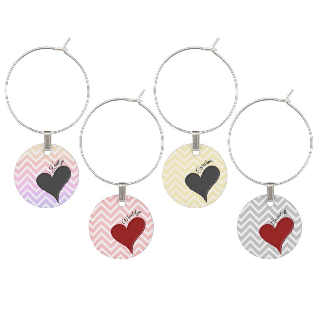 Assorted Chevron Stripe Hearts Wine Charm (Staggered)