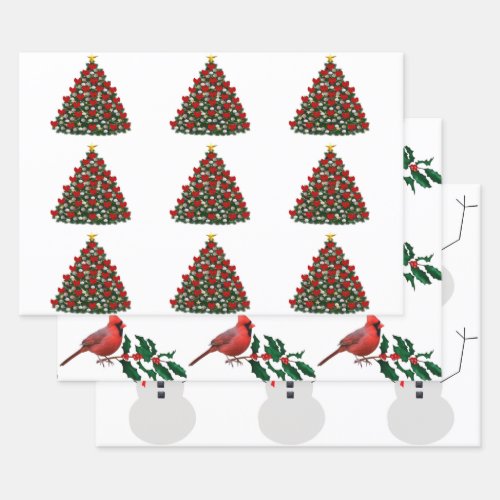 Assorted Chgristmas Wrapping Papers 3 Flat Sheets 