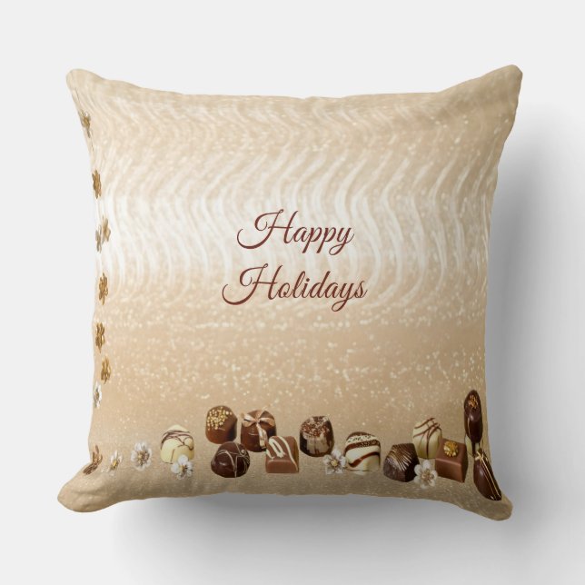Assorted Chocolates with Decorative Flowers Throw Pillow (Front)
