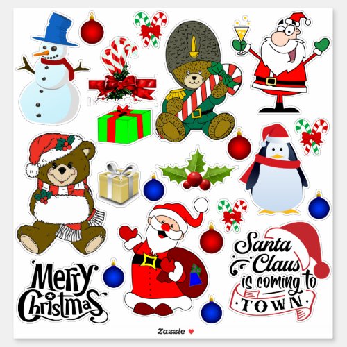 Assorted CHristmas holiday Stickers Santa Snowman 