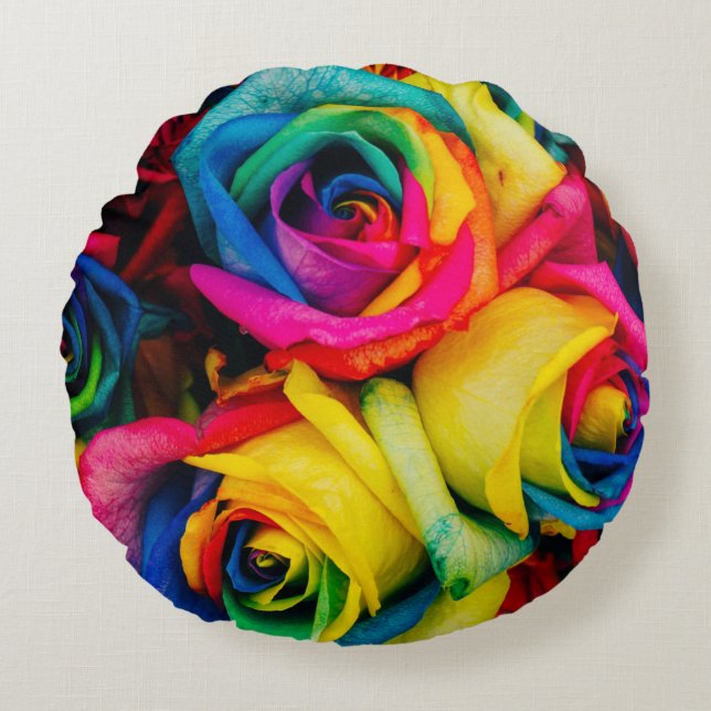 Assorted-color petaled flowers round pillow (Front)