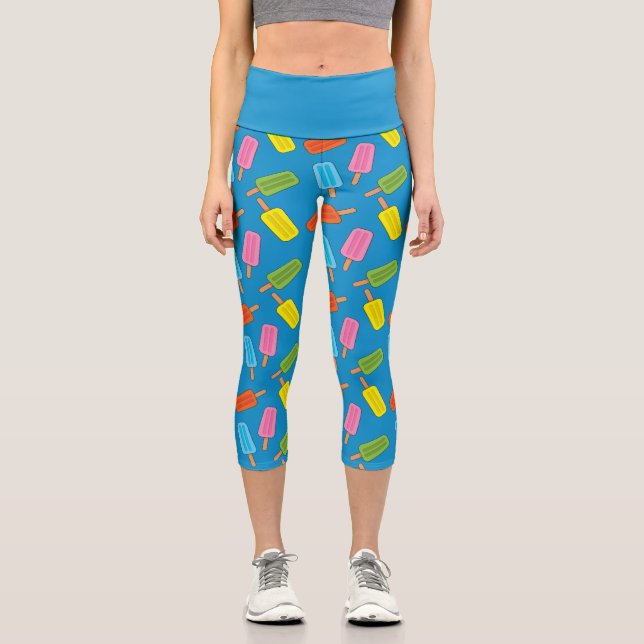 Assorted Colorful Popsicles Pattern Capri Leggings (Front)