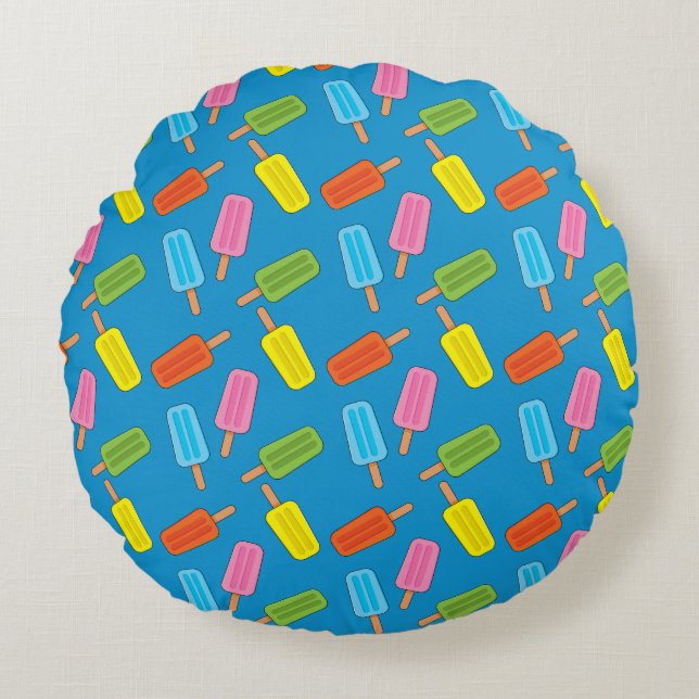 Assorted Colorful Popsicles Pattern Round Pillow (Front)