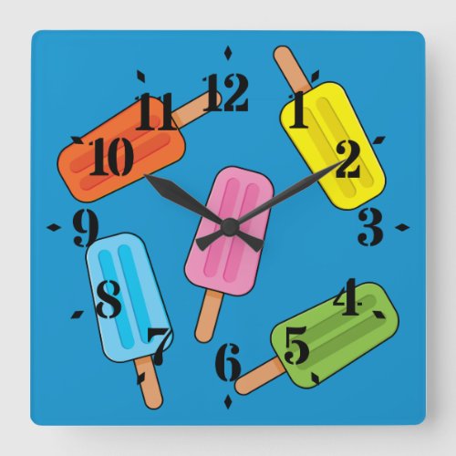 Assorted Colorful Popsicles Pattern Square Wall Clock