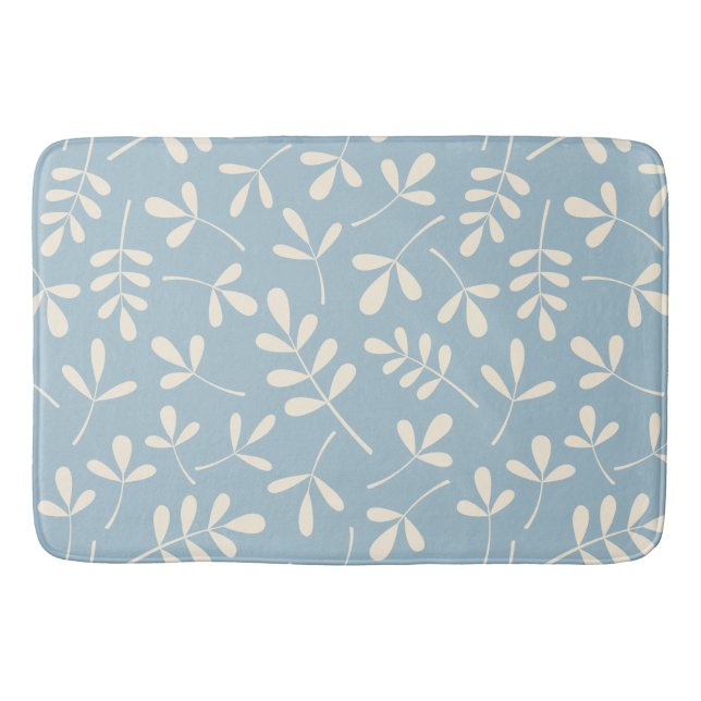 Assorted Cream Leaves on Blue Pattern Bathroom Mat (Front)