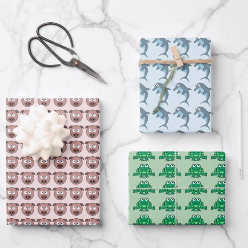 Assorted Critters Dolphin Pig Frog Wrapping Paper Sheets