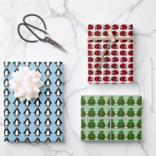 Assorted Critters Penguin Ladybug Turtle Wrapping Paper Sheets