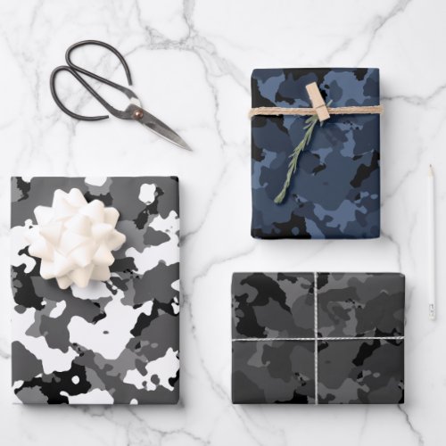 Assorted Dark Camouflage Wrapping Paper Sheets