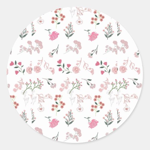 Assorted Delicate Flowers in Pattern Print Classic Round Sticker