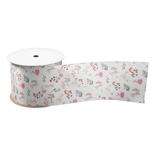 Assorted Delicate Flowers in Pattern Print Satin Ribbon