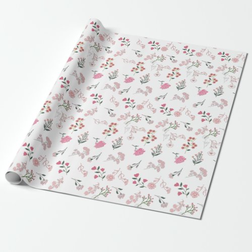 Assorted Delicate Flowers in Pattern Print Wrapping Paper
