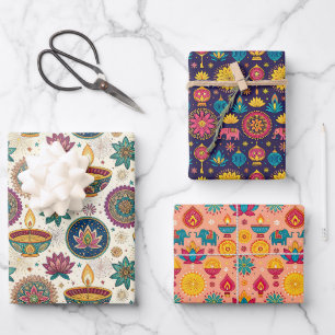 Assorted Diwali Patterns Wrapping Paper Sheets