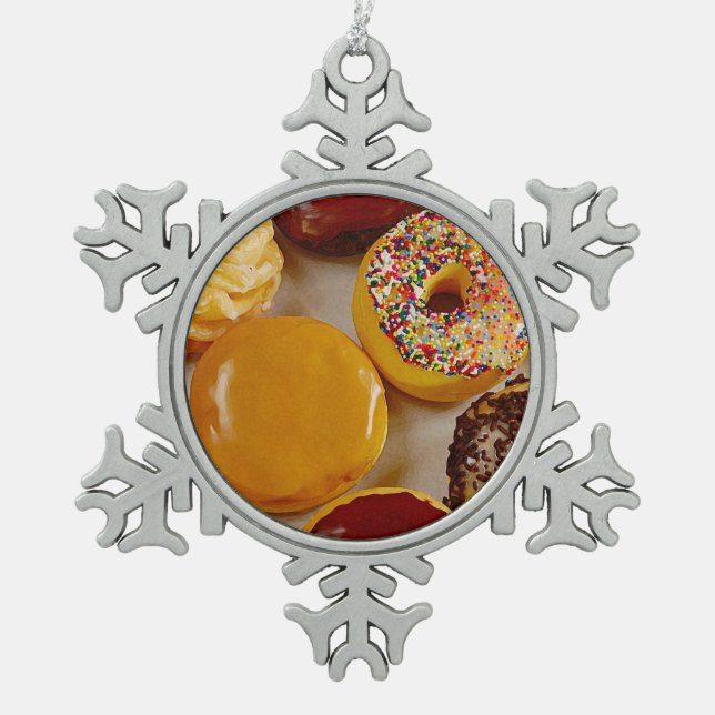Assorted donuts snowflake pewter christmas ornament (Front)