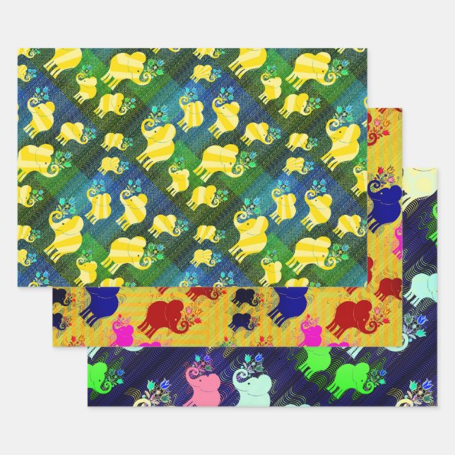 Assorted Elephants Wrapping Paper Sheets (Set)