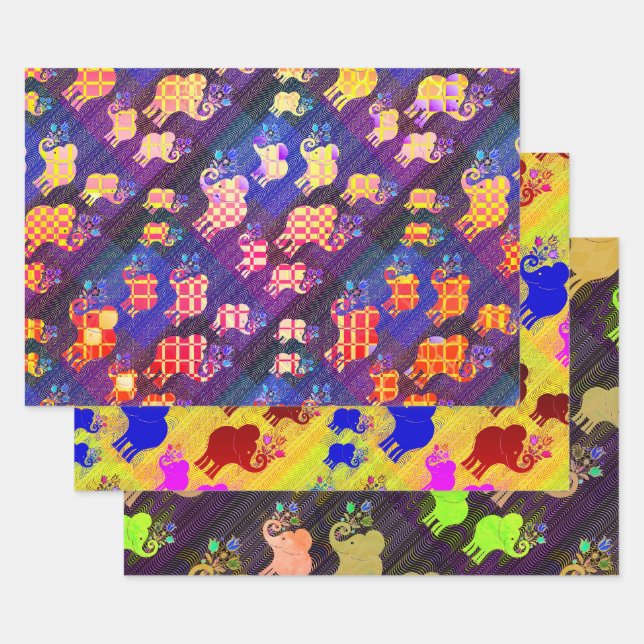 Assorted Elephants Wrapping Paper Sheets (Set)
