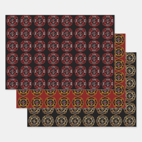 Assorted Fire Department Firefighter Badge Wrapping Paper Sheets
