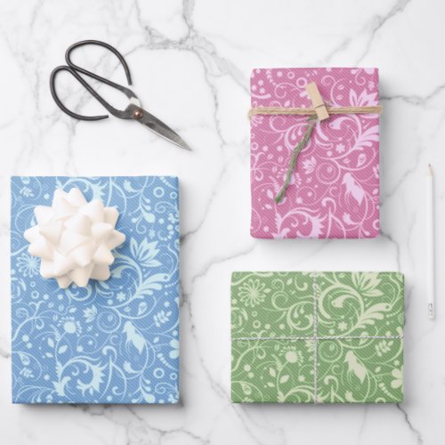 Assorted Floral Paisley Damask Pattern Wrapping Paper Sheets