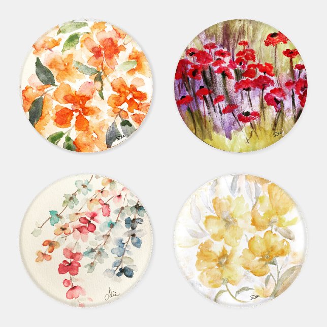 Assorted Florals Premium Acrylic Coasters  (Set)