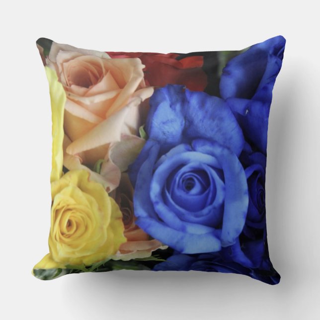 Assorted fresh rose bouquets throw pillow (Front)
