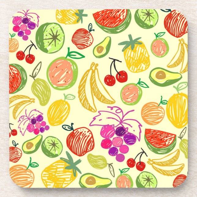 Assorted Fruit Doodle Pattern Beverage Coaster (Front)