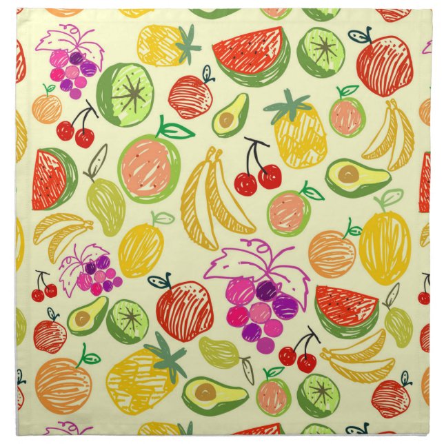 Assorted Fruit Doodle Pattern Cloth Napkin (Front)