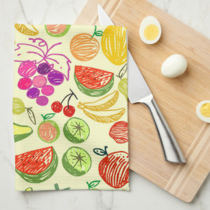 Assorted Fruit Doodle Pattern Kitchen Towel