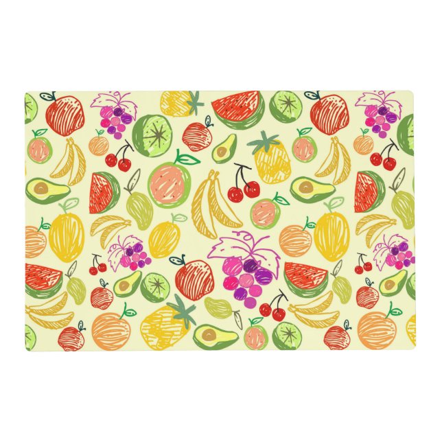 Assorted Fruit Doodle Pattern Laminated Placemat (Front)