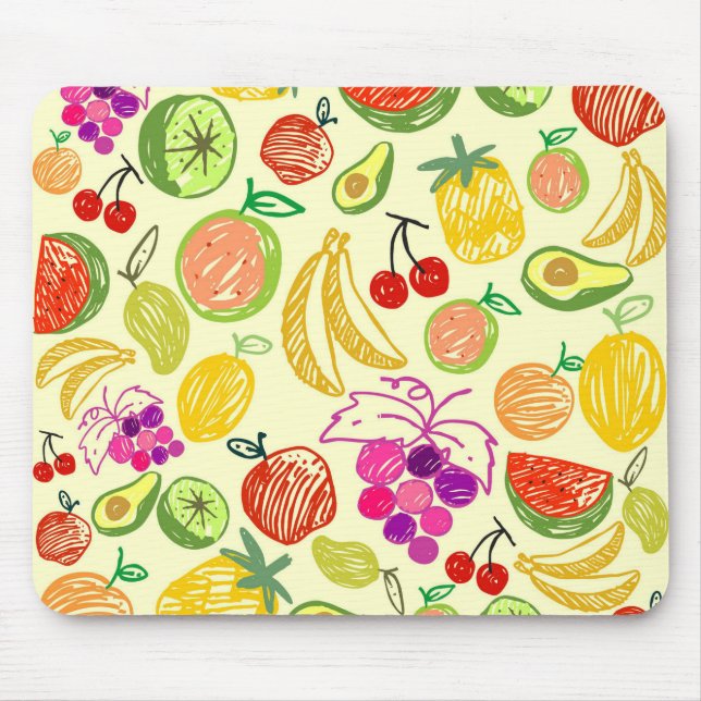Assorted Fruit Doodle Pattern Mouse Pad (Front)