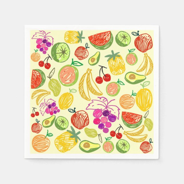 Assorted Fruit Doodle Pattern Napkins (Front)