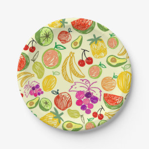 Assorted Fruit Doodle Pattern Paper Plates