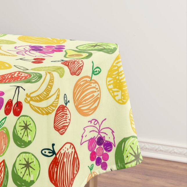 Assorted Fruit Doodle Pattern Tablecloth (In Situ)