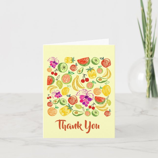 Assorted Fruit Doodle Pattern Thank You Note Card (Front)
