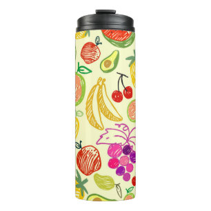 Assorted Fruit Doodle Pattern Thermal Tumbler